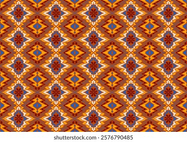 Geometric folk ornament ikat. Tribal ethnic vector textures. Seamless pattern in Aztec style. Folk embroidery. Indian, Scandinavian, Gypsy, Mexican rug. African carpet. Hand drawn, not AI