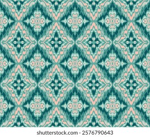 Geometric folk ornament ikat. Tribal ethnic vector textures. Seamless pattern in Aztec style. Folk embroidery. Indian, Scandinavian, Gypsy, Mexican rug. African carpet. Vector tie dye shibori print.