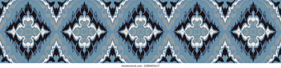 Geometric folk ornament ikat. Tribal ethnic vector textures. Seamless pattern in Aztec style. Folk embroidery. Indian, Scandinavian, Gypsy, Mexican rug. African carpet. Vector tie dye shibori print.