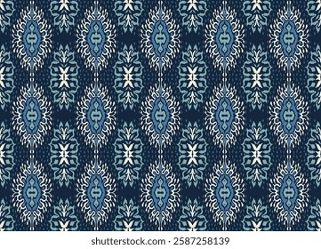 Geometric folk ornament ikat. Tribal ethnic vector textures. Seamless pattern in Aztec style. Folk embroidery. Indian, Scandinavian, Gypsy, Mexican rug. African carpet. Vector tie dye shibori print.