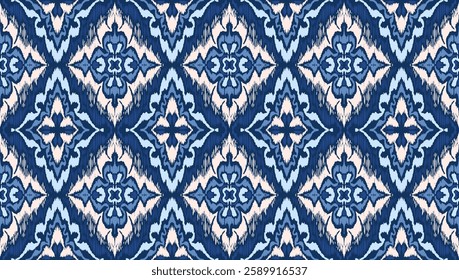 Geometric folk ornament ikat. Tribal ethnic vector textures. Seamless pattern in Aztec style. Folk embroidery. Indian, Scandinavian, Gypsy, Mexican rug. African carpet. Vector tie dye shibori print.