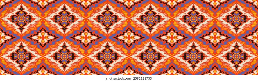 Geometric folk ornament ikat. Tribal ethnic vector textures. Seamless pattern in Aztec style. Folk embroidery. Indian, Scandinavian, Gypsy, Mexican rug. African carpet. Hand drawn, not AI
