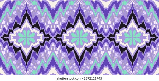 Geometric folk ornament ikat. Tribal ethnic vector textures. Seamless pattern in Aztec style. Folk embroidery. Indian, Scandinavian, Gypsy, Mexican rug. African carpet. Hand drawn, not AI