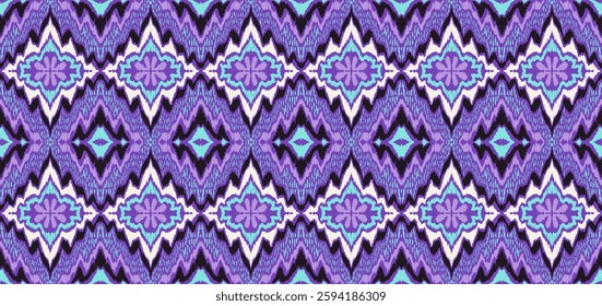 Geometric folk ornament ikat. Tribal ethnic vector textures. Seamless pattern in Aztec style. Folk embroidery. Indian, Scandinavian, Gypsy, Mexican rug. African carpet. Hand drawn, not AI
