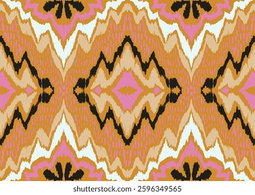 Geometric folk ornament ikat. Tribal ethnic vector textures. Seamless pattern in Aztec style. Folk embroidery. Indian, Scandinavian, Gypsy, Mexican rug. African carpet. Hand drawn, not AI