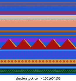 
Geometric folk ornament. Tribal ethnic vector texture. Seamless striped pattern in the Aztec style. Ethnic embroidery. Indian, Mexican, folk drawing. Ornament on a blue background.