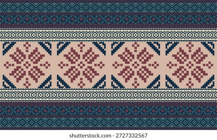Patrón textil geométrico del arte del píxel de Folk