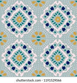 Geometric folk seamless vector pattern with ikat ethnic print of striped ornament as background or texture