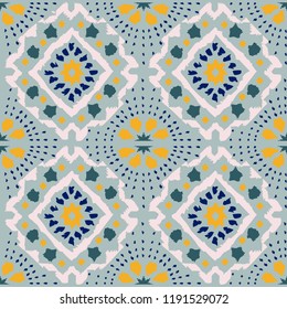 Geometric folk seamless vector pattern with ikat ethnic print of striped ornament as background or texture