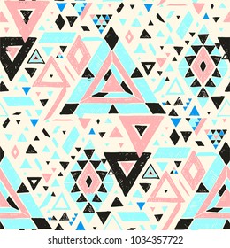 Geometric folklore hipster ornament with a triangle. Tribal ethnic vector embroidered texture. Seamless  pattern in Aztec style. Japanese fabric.