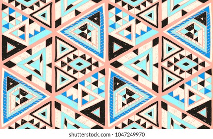 Geometric folklore hipster ornament with a triangle. Tribal ethnic vector embroidered texture. Seamless pattern in Aztec style. Japanese fabric.