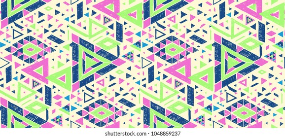 Geometric folklore hipster ornament with a triangle. Tribal ethnic vector embroidered texture. Seamless pattern in Aztec style. Japanese fabric.