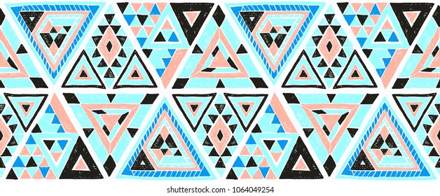 Geometric folklore hipster ornament with a triangle. Tribal ethnic vector embroidered texture. Seamless pattern in Aztec style. Japanese fabric.