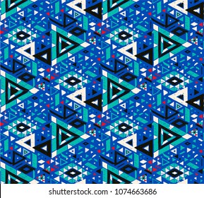 Geometric folklore hipster ornament with a triangle. Tribal ethnic vector embroidered texture. Seamless pattern in Aztec style. Japanese fabric.