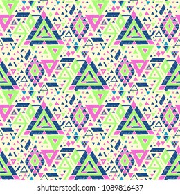 Geometric folklore hipster ornament with a triangle. Tribal ethnic vector embroidered texture. Seamless pattern in Aztec style. Japanese fabric.