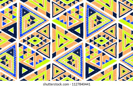 Geometric folklore hipster ornament with a triangle. Tribal ethnic vector embroidered texture. Seamless pattern in Aztec style. Japanese fabric.