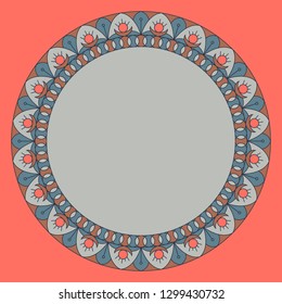 Geometric folklore ornament. Ethnic vector texture. Circular border in vintage style. The illustration is made in fashionable colors of 2019. EPS10