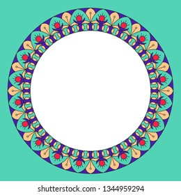 Geometric folklore ornament. Ethnic vector texture. Circular border in vintage style. EPS10