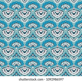 Geometric folklore ornament. Tribal ethnic vector texture. Seamless striped pattern with sea shells. Figure tribal embroidery. Indian, Scandinavian, Gypsy, Mexican, folk pattern. 