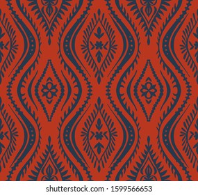 Geometric folklore ornament with waves. Oriental vector damask pattern. Ancient art of Arabesque. Tribal ethnic texture. Spanish motif on the carpet. Aztec style. Indian rug. Gypsy, Mexican embroidery