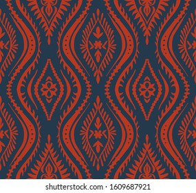 Geometric folklore ornament with waves. Oriental vector damask pattern. Ancient art of Arabesque. Tribal ethnic texture. Spanish motif on the carpet. Aztec style. Indian rug. Gypsy, Mexican embroidery