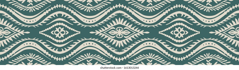 Geometric folklore ornament with waves. Oriental vector damask pattern. Ancient art of Arabesque. Tribal ethnic texture. Spanish motif on the carpet. Aztec style. Indian rug. Gypsy, Mexican embroidery