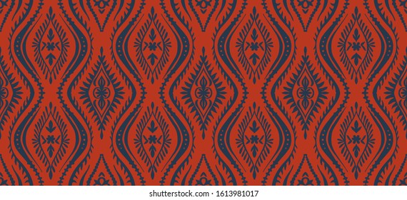 Geometric folklore ornament with waves. Oriental vector damask pattern. Ancient art of Arabesque. Tribal ethnic texture. Spanish motif on the carpet. Aztec style. Indian rug. Gypsy, Mexican embroidery