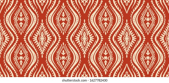 Geometric folklore ornament with waves. Oriental vector damask pattern. Ancient art of Arabesque. Tribal ethnic texture. Spanish motif on the carpet. Aztec style. Indian rug. Gypsy, Mexican embroidery