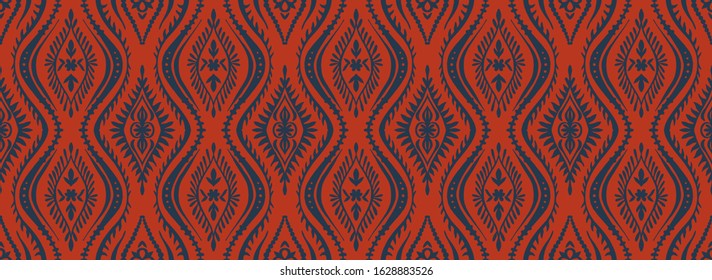 Geometric folklore ornament with waves. Oriental vector damask pattern. Ancient art of Arabesque. Tribal ethnic texture. Spanish motif on the carpet. Aztec style. Indian rug. Gypsy, Mexican embroidery