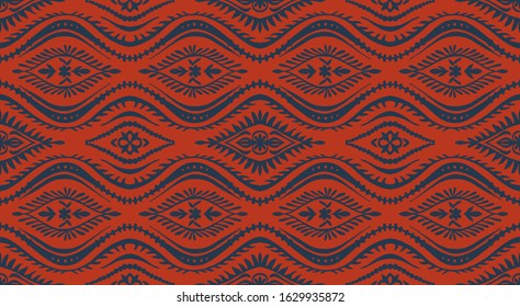 Geometric folklore ornament with waves. Oriental vector damask pattern. Ancient art of Arabesque. Tribal ethnic texture. Spanish motif on the carpet. Aztec style. Indian rug. Gypsy, Mexican embroidery