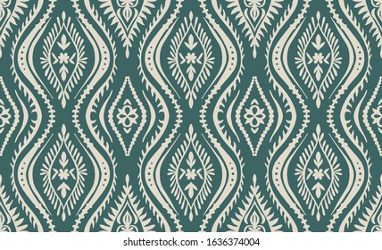 Geometric folklore ornament with waves. Oriental vector damask pattern. Ancient art of Arabesque. Tribal ethnic texture. Spanish motif on the carpet. Aztec style. Indian rug. Gypsy, Mexican embroidery