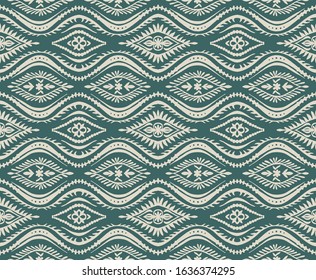 Geometric folklore ornament with waves. Oriental vector damask pattern. Ancient art of Arabesque. Tribal ethnic texture. Spanish motif on the carpet. Aztec style. Indian rug. Gypsy, Mexican embroidery
