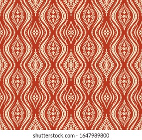 Geometric folklore ornament with waves. Oriental vector damask pattern. Ancient art of Arabesque. Tribal ethnic texture. Spanish motif on the carpet. Aztec style. Indian rug. Gypsy, Mexican embroidery