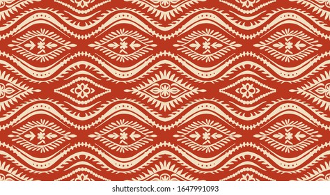Geometric folklore ornament with waves. Oriental vector damask pattern. Ancient art of Arabesque. Tribal ethnic texture. Spanish motif on the carpet. Aztec style. Indian rug. Gypsy, Mexican embroidery