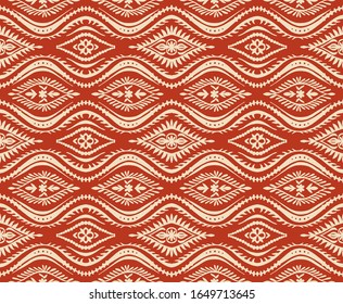 Geometric folklore ornament with waves. Oriental vector damask pattern. Ancient art of Arabesque. Tribal ethnic texture. Spanish motif on the carpet. Aztec style. Indian rug. Gypsy, Mexican embroidery