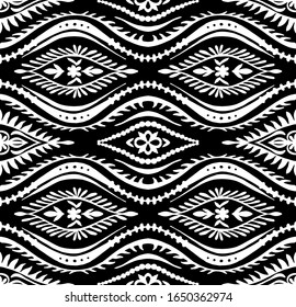 Geometric folklore ornament with waves. Oriental vector damask pattern. Ancient art of Arabesque. Tribal ethnic texture. Spanish motif on the carpet. Aztec style. Indian rug. Gypsy, Mexican embroidery