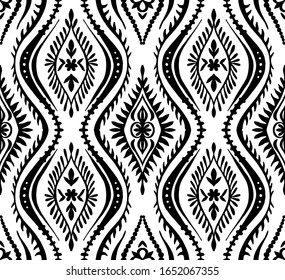 Folklore geométrico adornado con olas. Patrón de amortiguador vectorial oriental. Antiguo arte árabe. Textura étnica tribal. Motivo español en la alfombra. Estilo azteca. Alfombra india. Borde gitano, mexicano