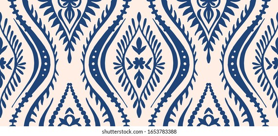 Geometric folklore ornament with waves. Oriental vector damask pattern. Ancient art of Arabesque. Tribal ethnic texture. Spanish motif on the carpet. Aztec style. Indian rug. Gypsy, Mexican embroidery