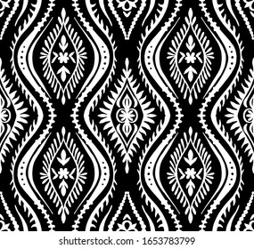 Folklore geométrico adornado con olas. Patrón de amortiguador vectorial oriental. Antiguo arte árabe. Textura étnica tribal. Motivo español en la alfombra. Estilo azteca. Alfombra india. Borde gitano, mexicano