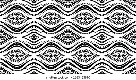 Geometric folklore ornament with waves. Oriental vector damask pattern. Ancient art of Arabesque. Tribal ethnic texture. Spanish motif on the carpet. Aztec style. Indian rug. Gypsy, Mexican embroidery