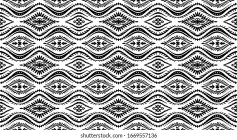 Folklore geométrico adornado con olas. Patrón de amortiguador vectorial oriental. Antiguo arte árabe. Textura étnica tribal. Motivo español en la alfombra. Estilo azteca. Alfombra india. Borde gitano, mexicano