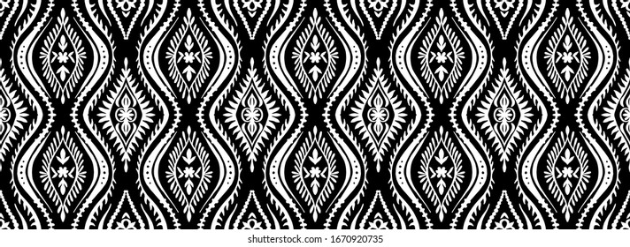 Geometric folklore ornament with waves. Oriental vector damask pattern. Ancient art of Arabesque. Tribal ethnic texture. Spanish motif on the carpet. Aztec style. Indian rug. Gypsy, Mexican embroidery