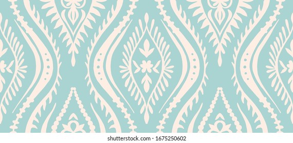 Folklore geométrico adornado con olas. Patrón de amortiguador vectorial oriental. Antiguo arte árabe. Textura étnica tribal. Motivo español en la alfombra. Estilo azteca. Alfombra india. Borde gitano, mexicano