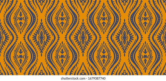 Geometric folklore ornament with waves. Oriental vector damask pattern. Ancient art of Arabesque. Tribal ethnic texture. Spanish motif on the carpet. Aztec style. Indian rug. Gypsy, Mexican embroidery