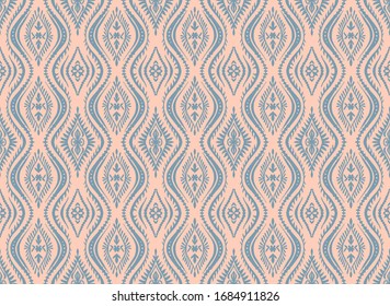 Geometric folklore ornament with waves. Oriental vector damask pattern. Ancient art of Arabesque. Tribal ethnic texture. Spanish motif on the carpet. Aztec style. Indian rug. Gypsy, Mexican embroidery