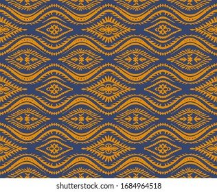 Geometric folklore ornament with waves. Oriental vector damask pattern. Ancient art of Arabesque. Tribal ethnic texture. Spanish motif on the carpet. Aztec style. Indian rug. Gypsy, Mexican embroidery