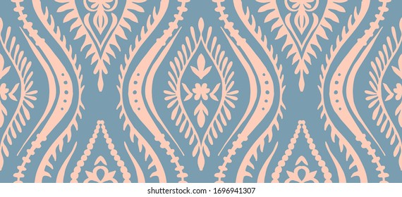Geometric folklore ornament with waves. Oriental vector damask pattern. Ancient art of Arabesque. Tribal ethnic texture. Spanish motif on the carpet. Aztec style. Indian rug. Gypsy, Mexican embroidery