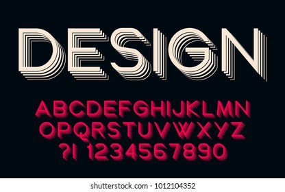 Geometric font 3d effect design letters and numbers Space futuristic style Vector abc