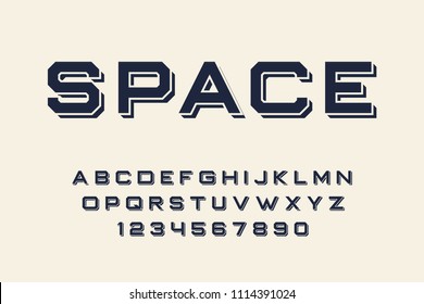 Geometric Font 3d Effect Design Letters And Numbers Space Futuristic Style Vector Alphabet