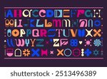 Geometric font. Abstract alphabet shape. Brutalism design. Uppercase letter cool typography. Y2k typeface. Typo type trendy figure. Modern headline alphabetical symbols. Vector graphic tidy icons set